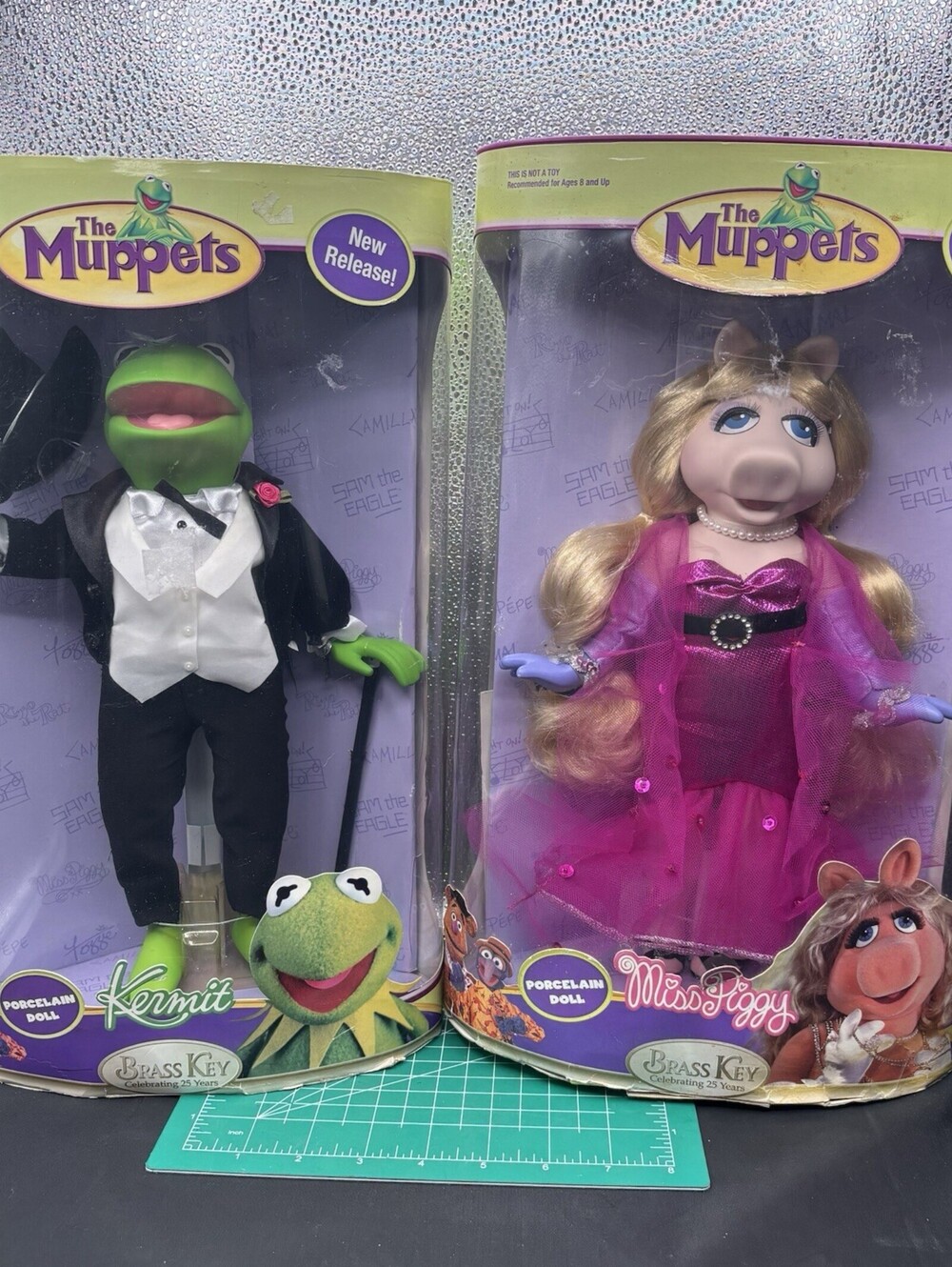 2006 The Muppets Kermit And Miss Piggy 12" Porcelain Dolls Brass Key 25 Years